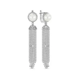 Золотые Серьги c бриллиантами и жемчугом