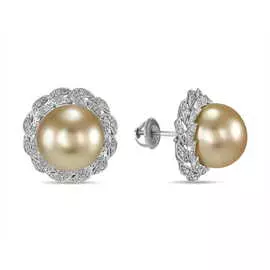 Золотые серьги c бриллиантами и жемчугом