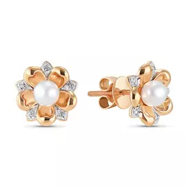 Золотые серьги c бриллиантами и жемчугом