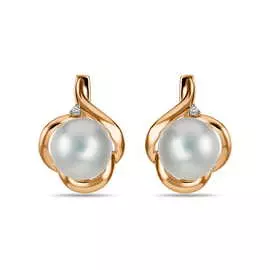 Золотые серьги c бриллиантами и жемчугом