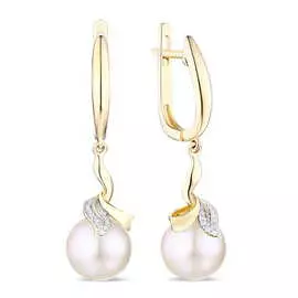 Золотые серьги c бриллиантами и жемчугом