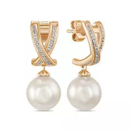 Золотые Серьги c бриллиантами и жемчугом