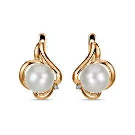 Золотые серьги c бриллиантами и жемчугом