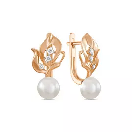 Золотые серьги c бриллиантами и жемчугом