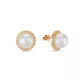 Золотые серьги c бриллиантами и жемчугом