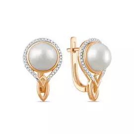 Золотые серьги c жемчугом и бриллиантами