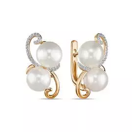 Золотые серьги c бриллиантами и жемчугом