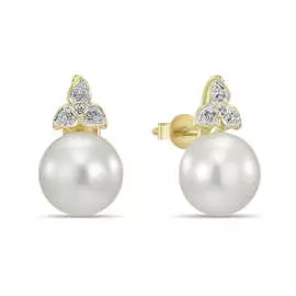Золотые серьги c бриллиантами и жемчугом