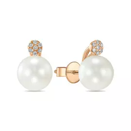 Золотые серьги c бриллиантами и жемчугом