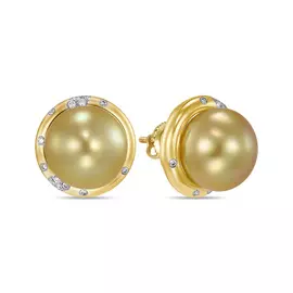 Золотые Серьги c бриллиантами и жемчугом