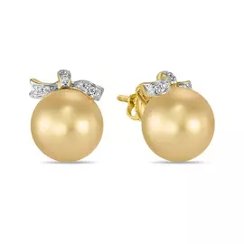 Золотые серьги c бриллиантами и жемчугом
