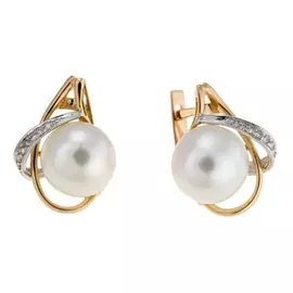 Золотые серьги c бриллиантами и жемчугом