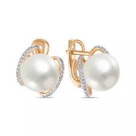 Золотые серьги c бриллиантами и жемчугом