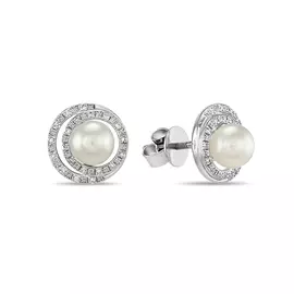 Золотые серьги c бриллиантами и жемчугом