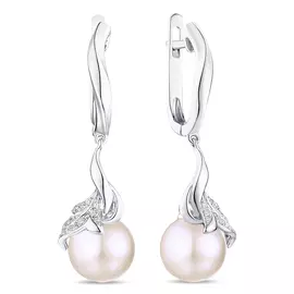 Золотые Серьги c бриллиантами и жемчугом