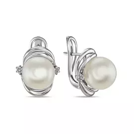 Золотые Серьги c бриллиантами и жемчугом