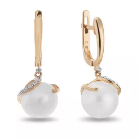 Золотые Серьги c бриллиантами и жемчугом