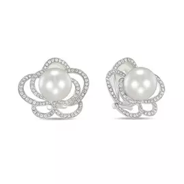 Золотые серьги c бриллиантами и жемчугом