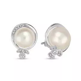 Золотые серьги c бриллиантами и жемчугом