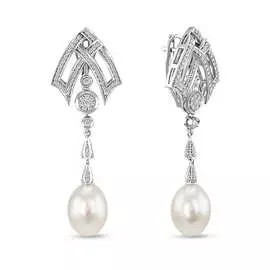 Золотые серьги c бриллиантами и жемчугом