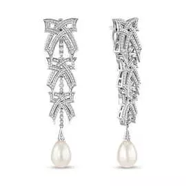 Золотые Серьги c бриллиантами и жемчугом