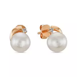 Золотые серьги c бриллиантами и жемчугом