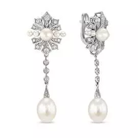 Золотые Серьги c бриллиантами и жемчугом