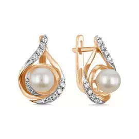 Золотые Серьги c бриллиантами и жемчугом