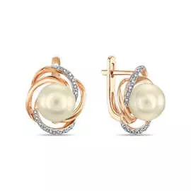 Золотые серьги c бриллиантами и жемчугом