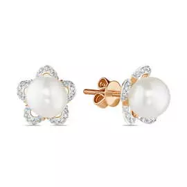 Золотые серьги c бриллиантами и жемчугом