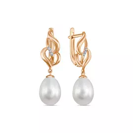 Золотые серьги c бриллиантами и жемчугом