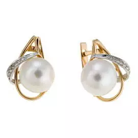 Золотые серьги c бриллиантами и жемчугом