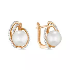 Золотые серьги c бриллиантами и жемчугом