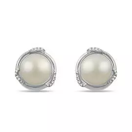 Золотые серьги c бриллиантами и жемчугом