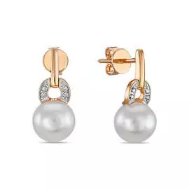 Золотые серьги c бриллиантами и жемчугом