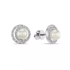 Золотые серьги c бриллиантами и жемчугом