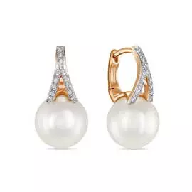 Золотые серьги c бриллиантами и жемчугом