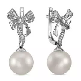 Золотые серьги c бриллиантами и жемчугом