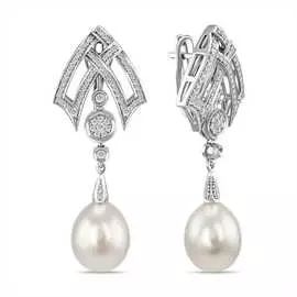 Золотые серьги c бриллиантами и жемчугом