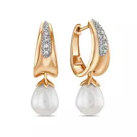 Золотые Серьги c бриллиантами и жемчугом