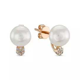 Золотые серьги c бриллиантами и жемчугом