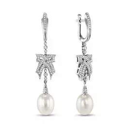 Золотые Серьги c бриллиантами и жемчугом