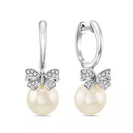 Золотые серьги c бриллиантами и жемчугом