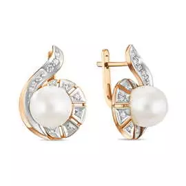Золотые серьги c бриллиантами и жемчугом