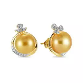 Золотые серьги c бриллиантами и жемчугом