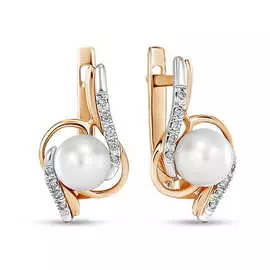 Золотые серьги c бриллиантами и жемчугом