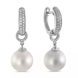 Золотые Серьги c бриллиантами и жемчугом