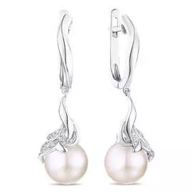 Золотые серьги c бриллиантами и жемчугом