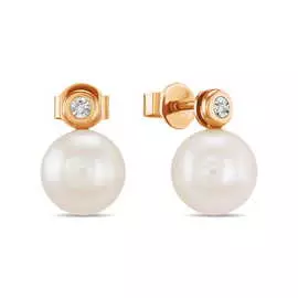 Золотые Серьги c бриллиантами и жемчугом