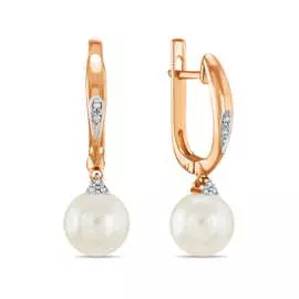 Золотые Серьги c бриллиантами и жемчугом